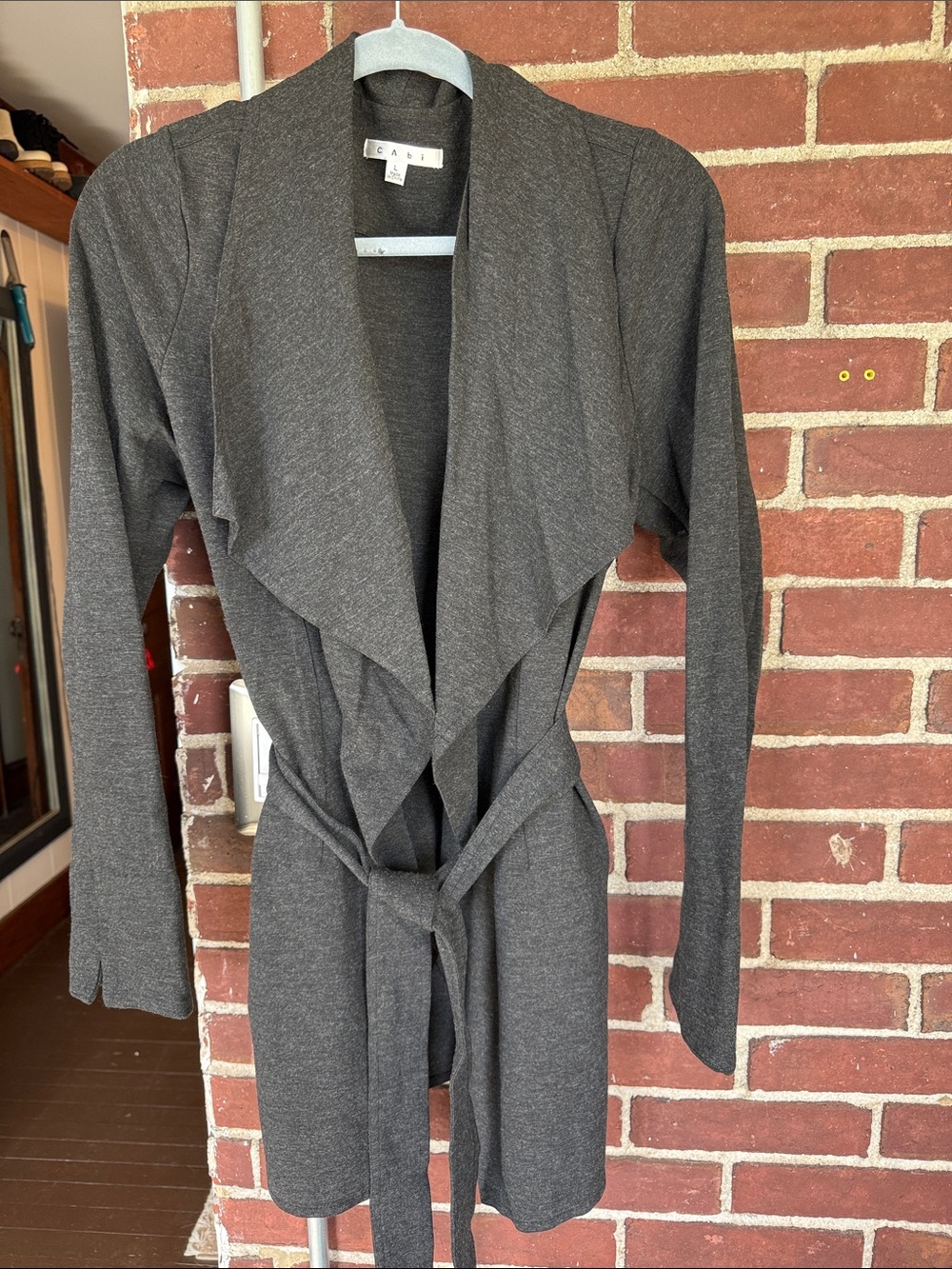CAbi Charcoal Gray Knit jacket with belt